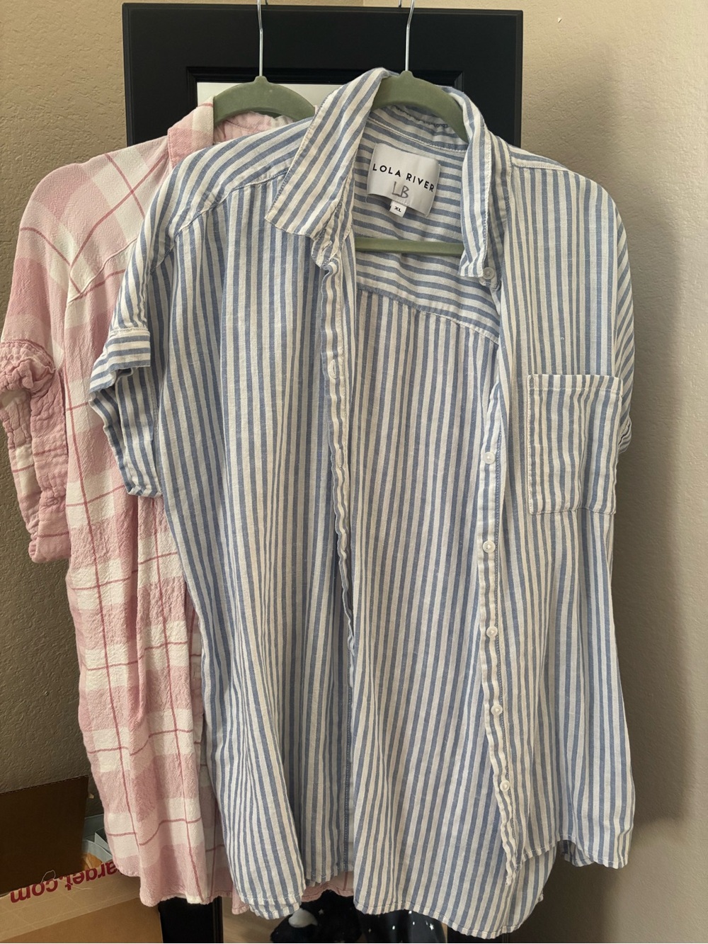Bundle! Blue & White Striped and Pink Plaid Button-Down Shirt